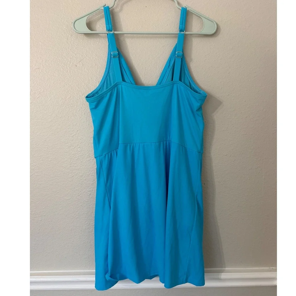 Lands‎ End Womens Turquoise Blue Surplice Wrap Swim Dress Size L 14-16
